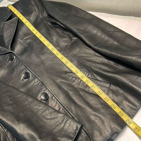 Vtg 90s Wilsons Leather Pelle Studio Jacket Coat Sz Medium Black Fitted Button F - Picture 9 of 11